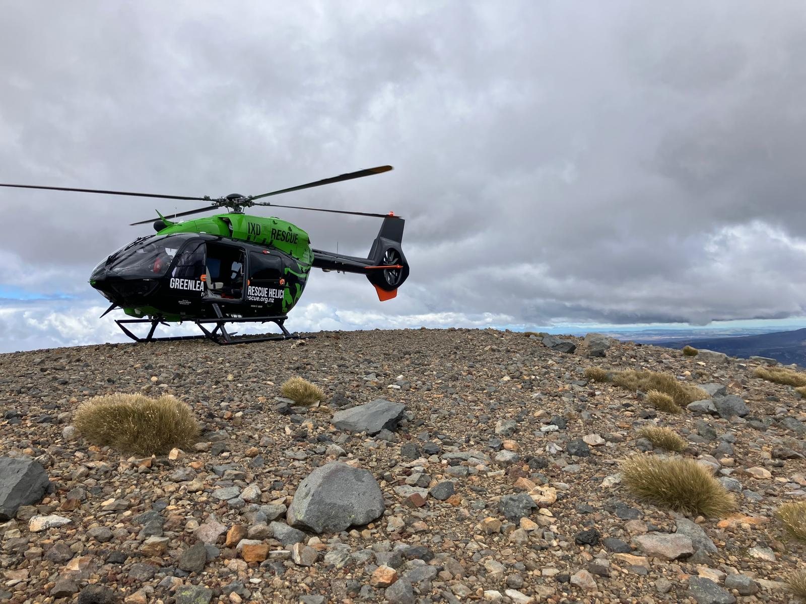 The Greenlea Rescue Helicopter landed on a ridge in Tongariro National Park