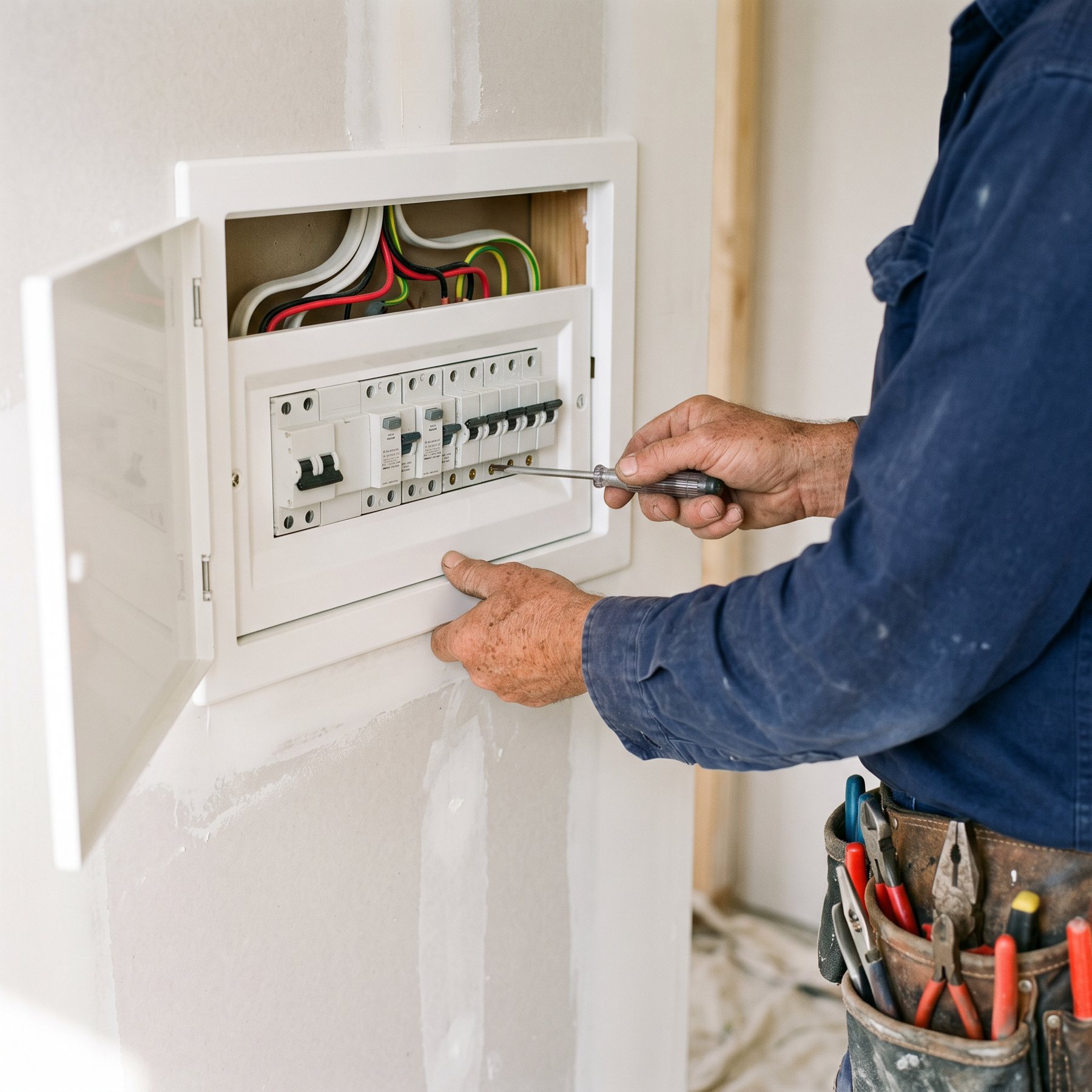 An electrician working on a switchboard