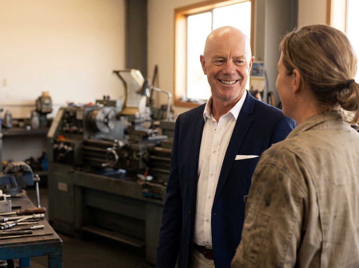 Andy with a workshop owner