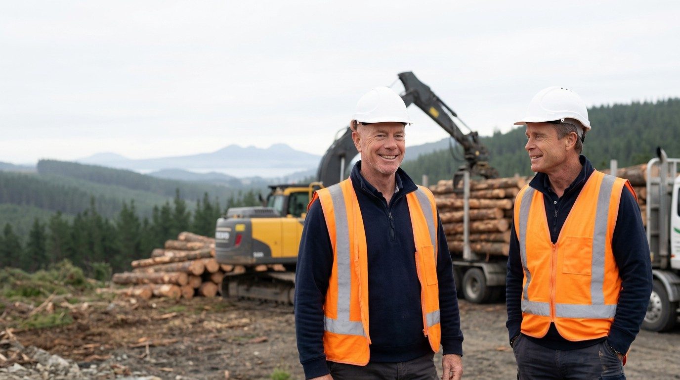Andy and Matt on a forestry skid site